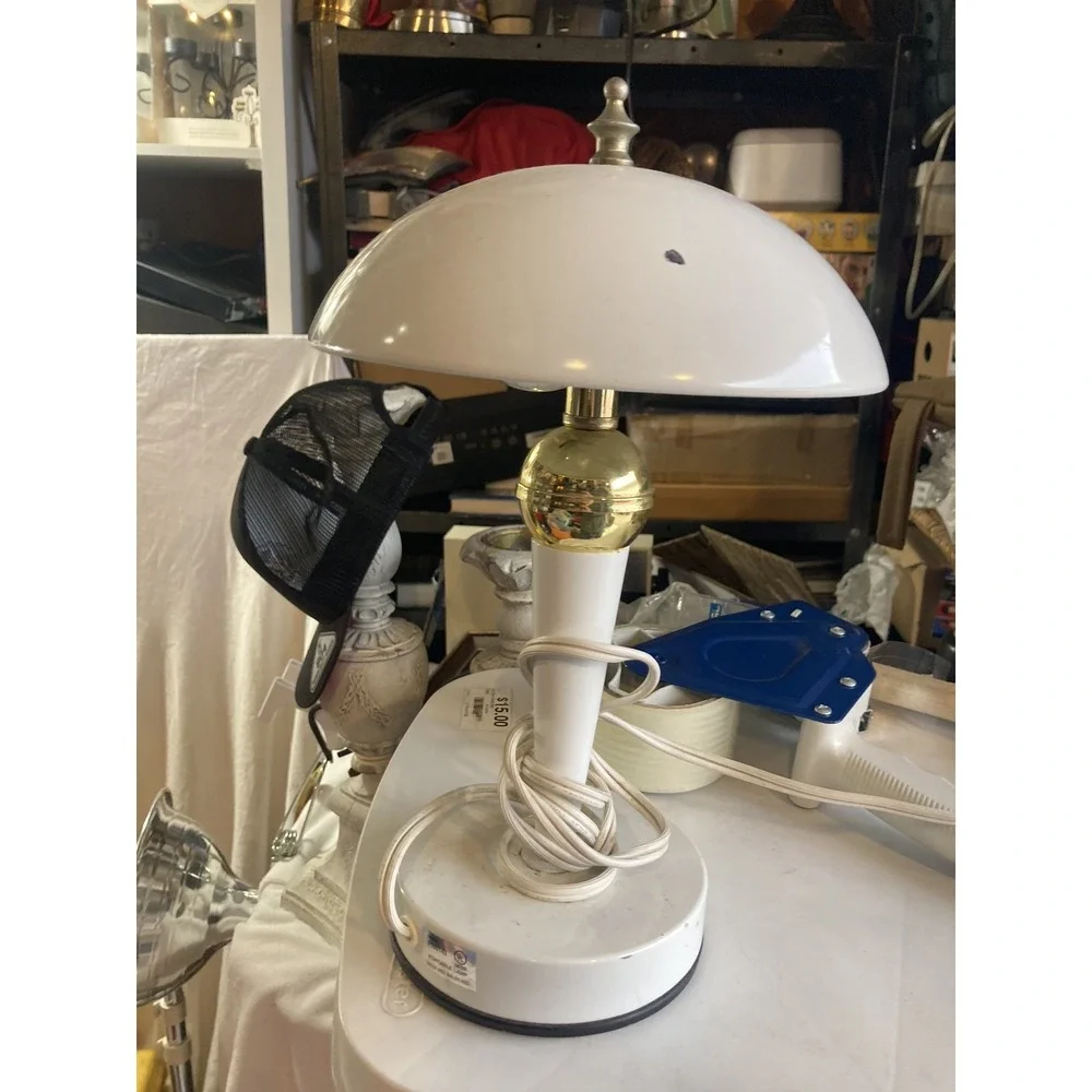 Vintage Atomic Saucer Mushroom Light  White And Gold 13